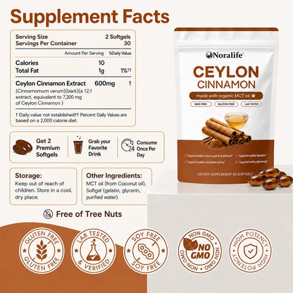 Noralife Ceylon Cinnamon 7200mg equivalent with MCT Oil